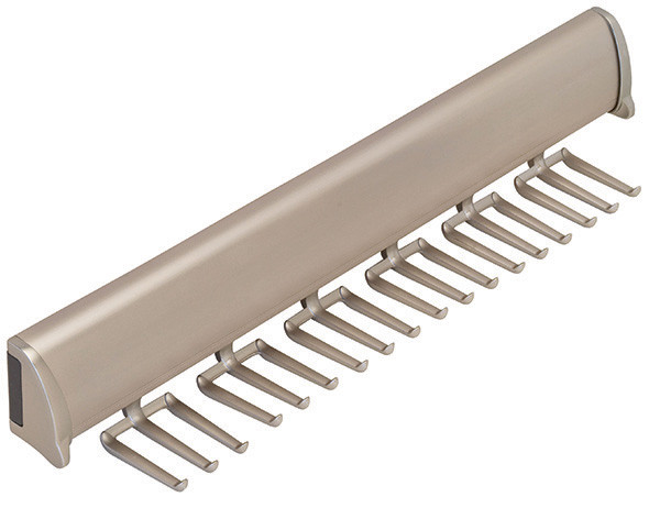 Synergy Elite Tie Rack, with full extension slide, aluminum with zinc hooks, nickel-plated matt, 11 7/8" length