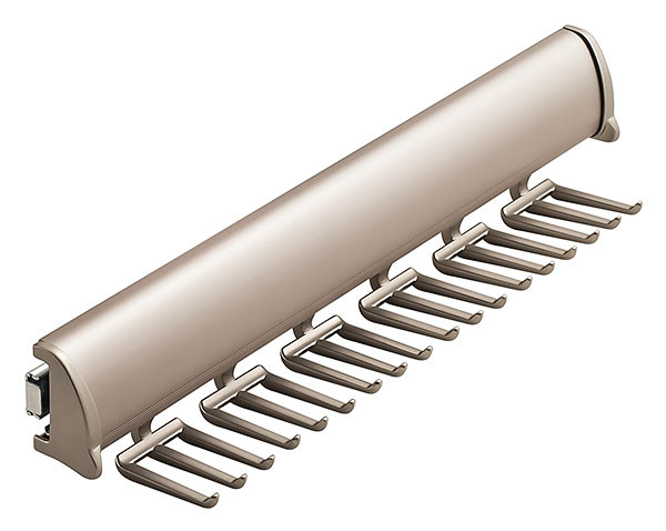 Synergy Elite Tie Rack, with full extension slide, aluminum with zinc hooks, nickel-plated matt, zinc, 13 7/8" length