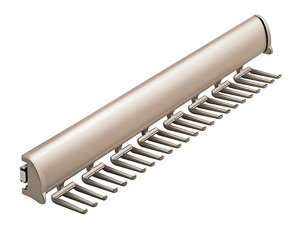 Synergy Elite Tie Rack with full extension slide, aluminum with zinc hooks, nickel-plated matt, zinc, 17 7/8" length