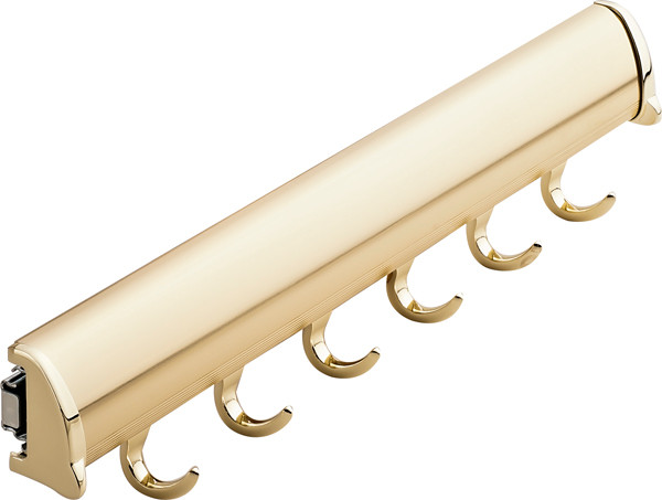 Synergy Elite Belt Rack, with full extension slide, aluminum with zinc hooks, brass polished, zinc, 13 7/8" length