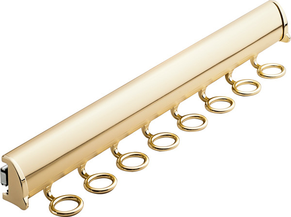 Synergy Elite Scarf Rack with full extension slide, aluminum with zinc hooks, brass polished, zinc, 17 7/8" length