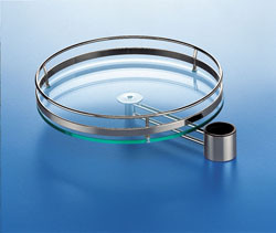 Basket Round, steel, chrome-plated matt, with glass bottom & arm