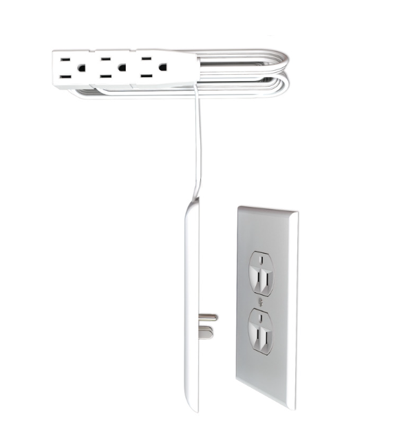 Sleek Socket®, Häfele, 3 Outlet Power Strip. With 8 foot cord and UP- FACING ground pins