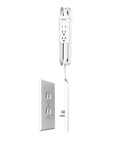 Sleek Socket®, Häfele, Upward 2 Outlet Power Strip Surge Protection. With 4 ft cord for wall mounted TVs