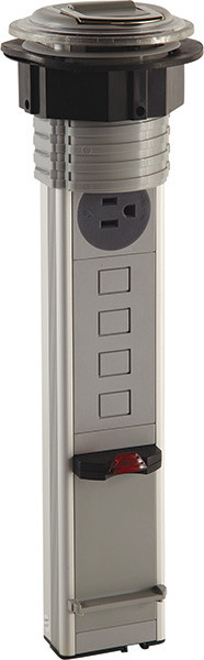 Vertical Powerdock, 2-power 4-data, aluminum, plastic, gray