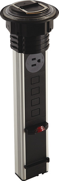 Vertical Powerdock, 2-power 4-data, aluminum, plastic, black