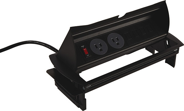 Horizontal Powerdock, 4-power 2/4-data, aluminum, plastic, gray