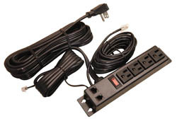 Power Bar, 4 outlet 3 data, plastic, black