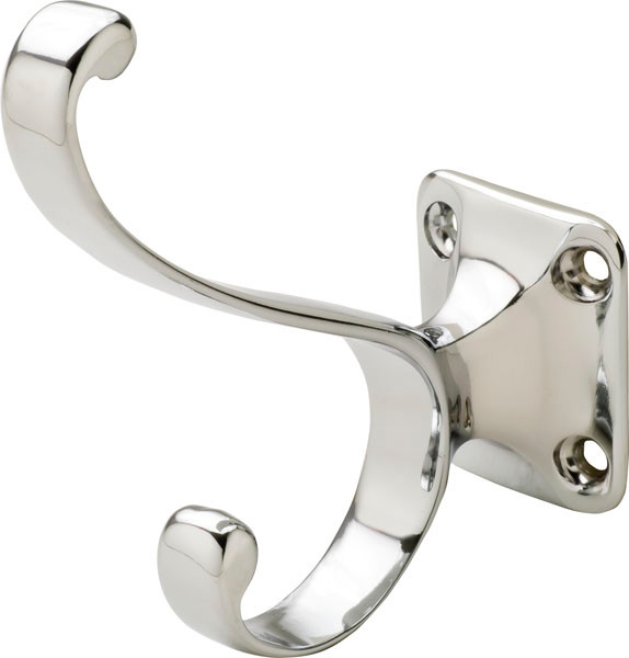 Coat Hook, brass, matt nickel, 32mm x 78mm x 91mm