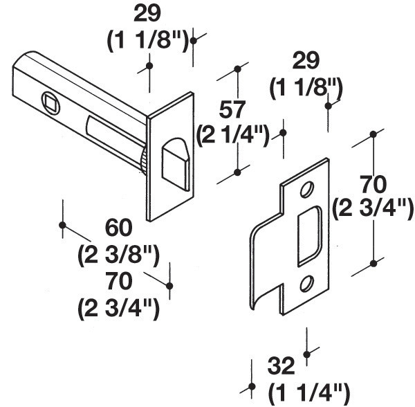 Tubular Passage Latch UL, stainless steel, 2 3/4 inch backset