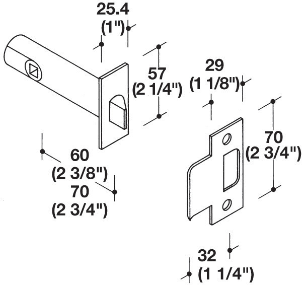 Tubular Passage Latch, stainless steel, 2 3/8 inch backset