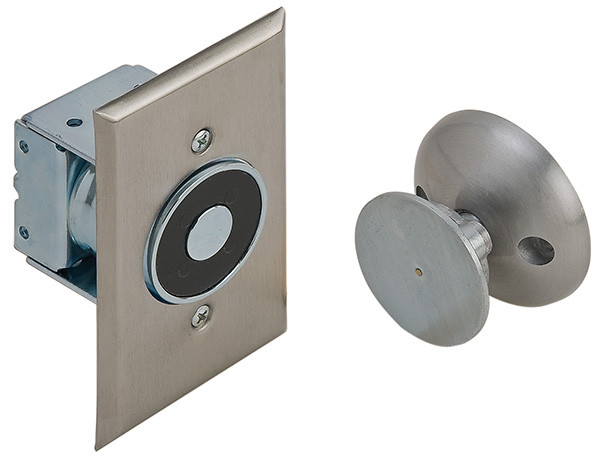 Electro-Magnetic Door Holder, Flush Wall Mounted, Steel and Zinc, Aluminum Painted