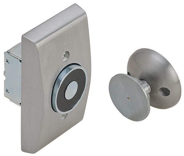 Electro-Magnetic Door Holder, Recessed Wall Mounted, Steel and Zinc, Aluminum Painted