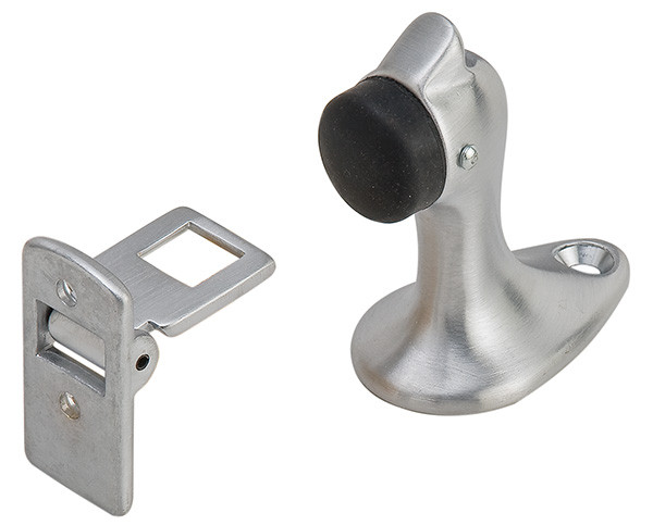 Floor Stop, with hinged manual holder, model SF320, brass, satin chrome