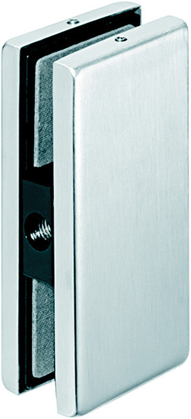 Connector Patch Fitting for 2 glass panes to wall or ceiling, for 10-12.7mm thick glass, matte stainless steel cover, 51 x 105mm