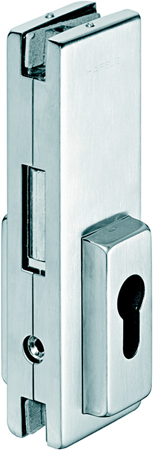 Center Door Patch Lock, for euro profile cylinder, for 10-12.7mm thick glass, matte stainless steel cover, 51 x 162mm