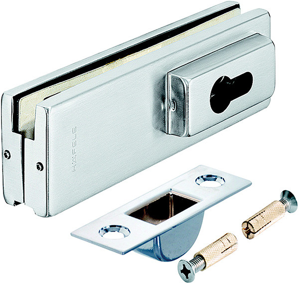 Center Door Patch Strike, for 10-12.7mm thick glass, matte stainless steel cover, 51 x 162mm