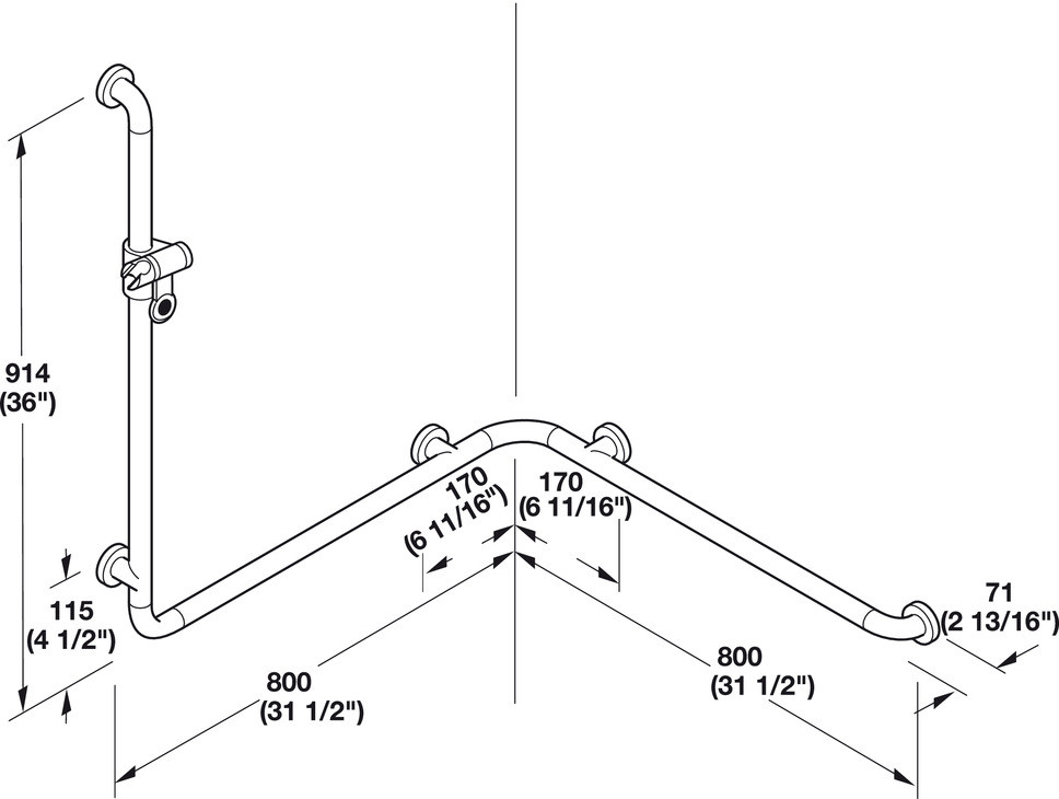 2-Sided Shower Grab Rail with shower holder, Lifesystem, polymide, white with polished chrome rosettes, 914x800x800mm