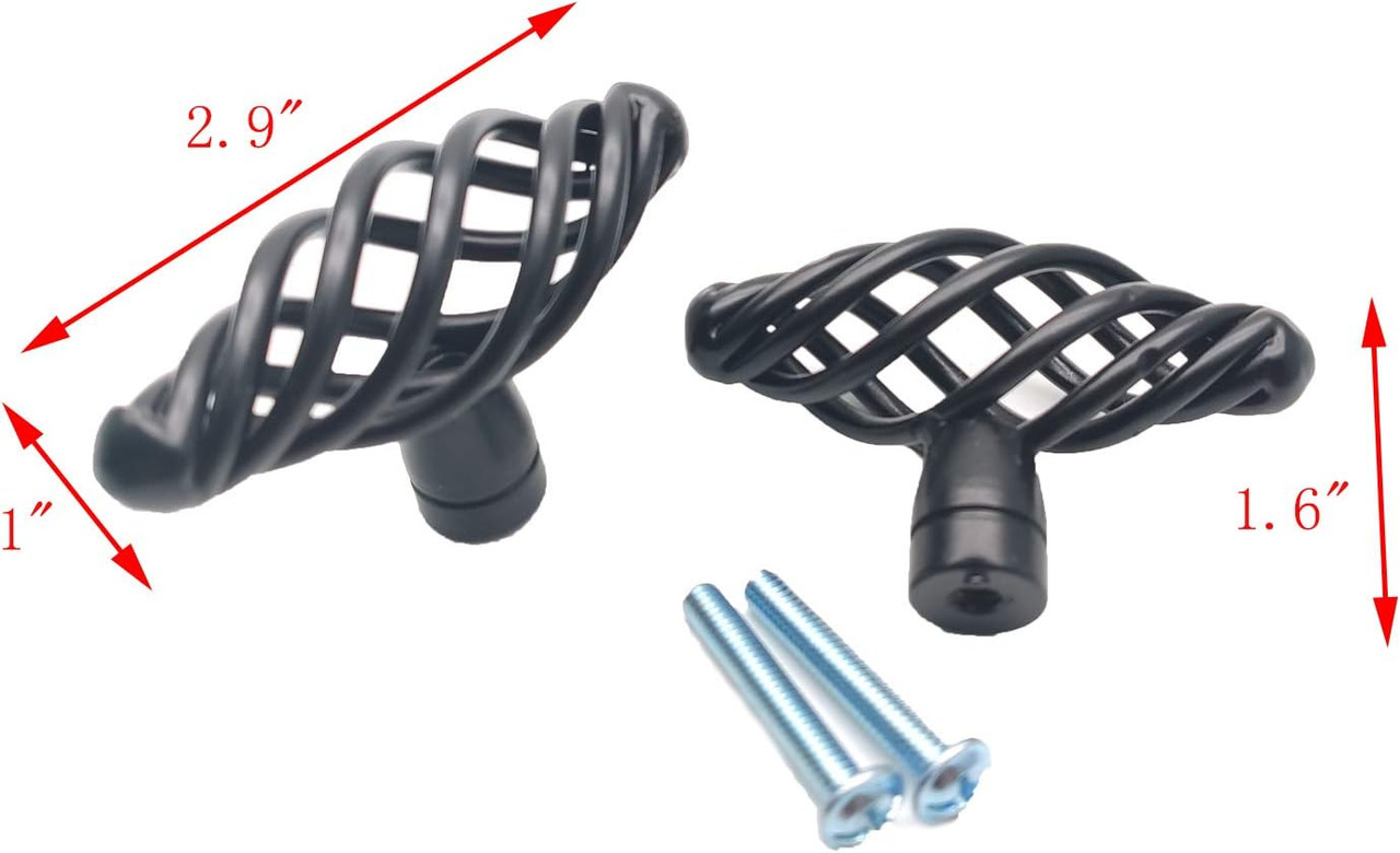 Birdcage Knob Wire Knob, steel, black , Cage Oval Twist 2.9"x1x1.6H
