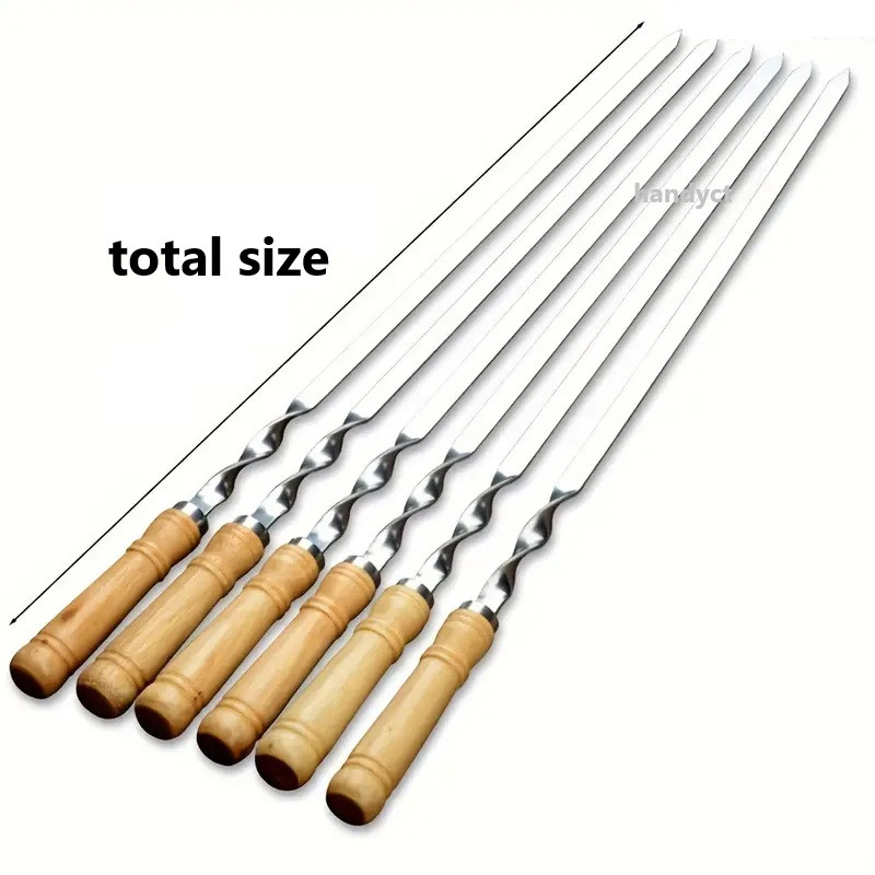 Stainless Steel BBQ Skewers Handle, Shish Kebab Barbecue Grill Sticks, Wood BBQ Fork, Stainless Steel Outdoor Grill Needle, Grill Outdoor Picnic Camping Tools For Barbecue Outdoor Kitchen Dining Bar Home, Any Size