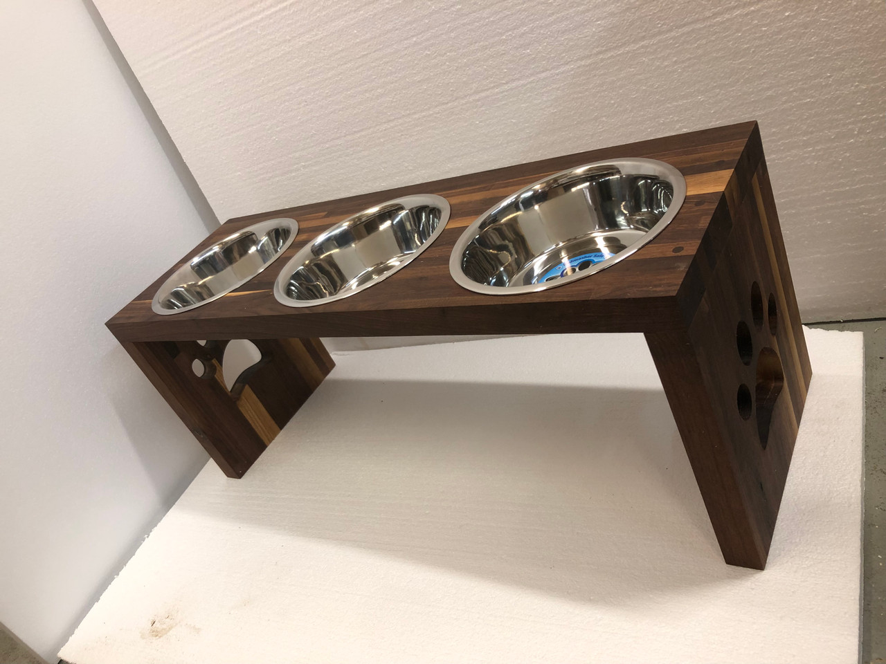 Solid Butcher Block 1.5" Pets Dog Cat Feeder, Choose 1-3 Bowls , Choose Material