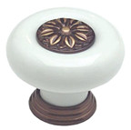 KNOB, 37MM, M4, OLD BRONZE W/WHT CERAMIC