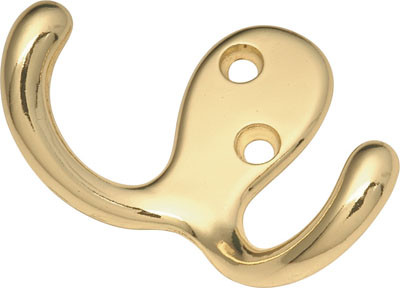 Double Utility Hook, Polished Brass
