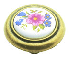 KNOB,WHT FLORAL/ANTQ BRS