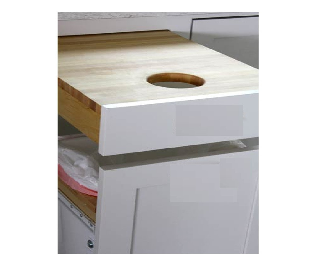 Custom made any size, Single Complete cabinet with Pull Out Butcherblock drawer cutting board "TRashpull", and Pull Out Trash Garbage Can System, Choose your Butcher block Material and cabinet Size-Home Depot Stock