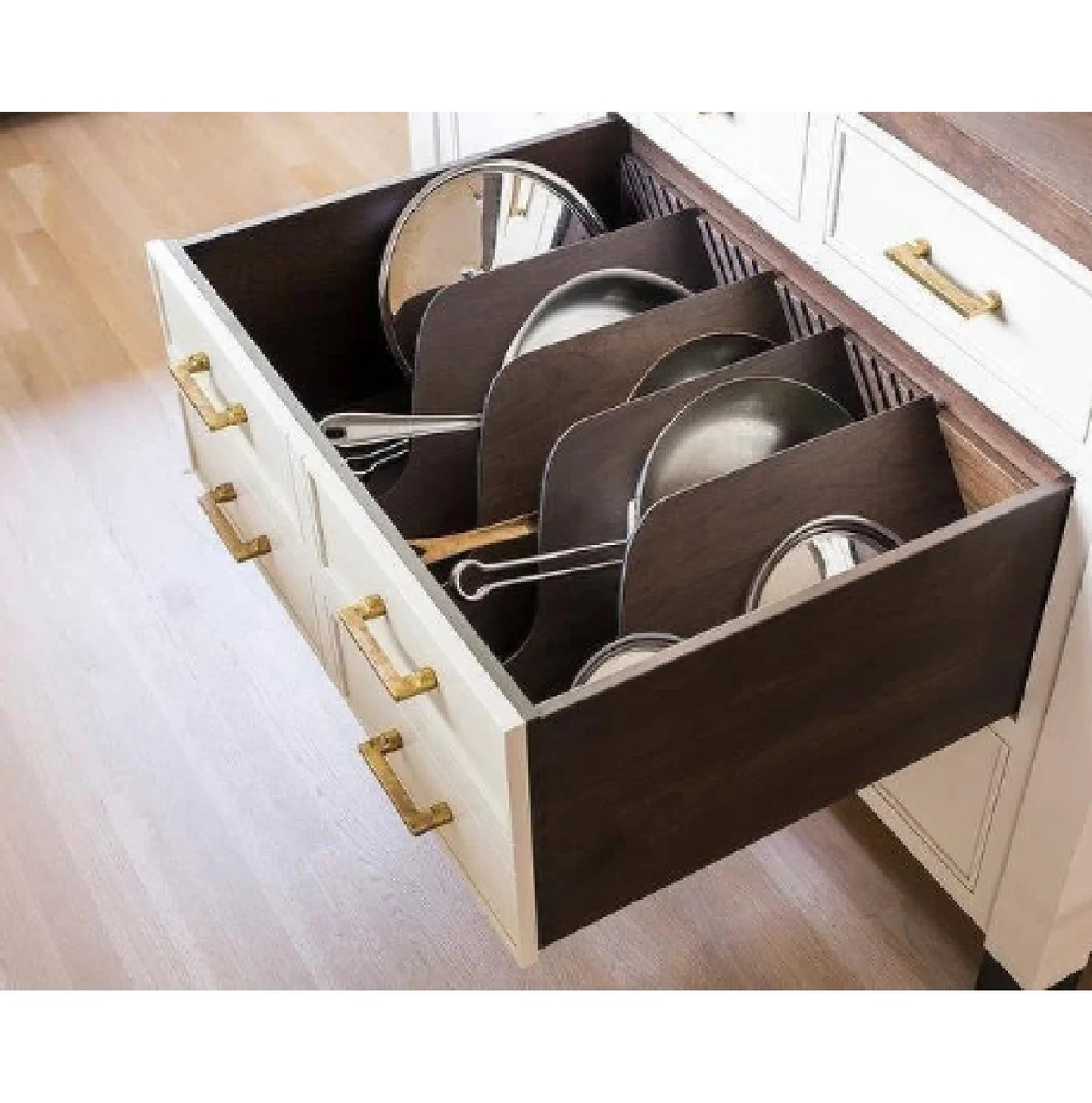Drawer Divider " Referee" with Angled or Vertical Wooden slides for Cabinet Storage, Choose your sizes and Color