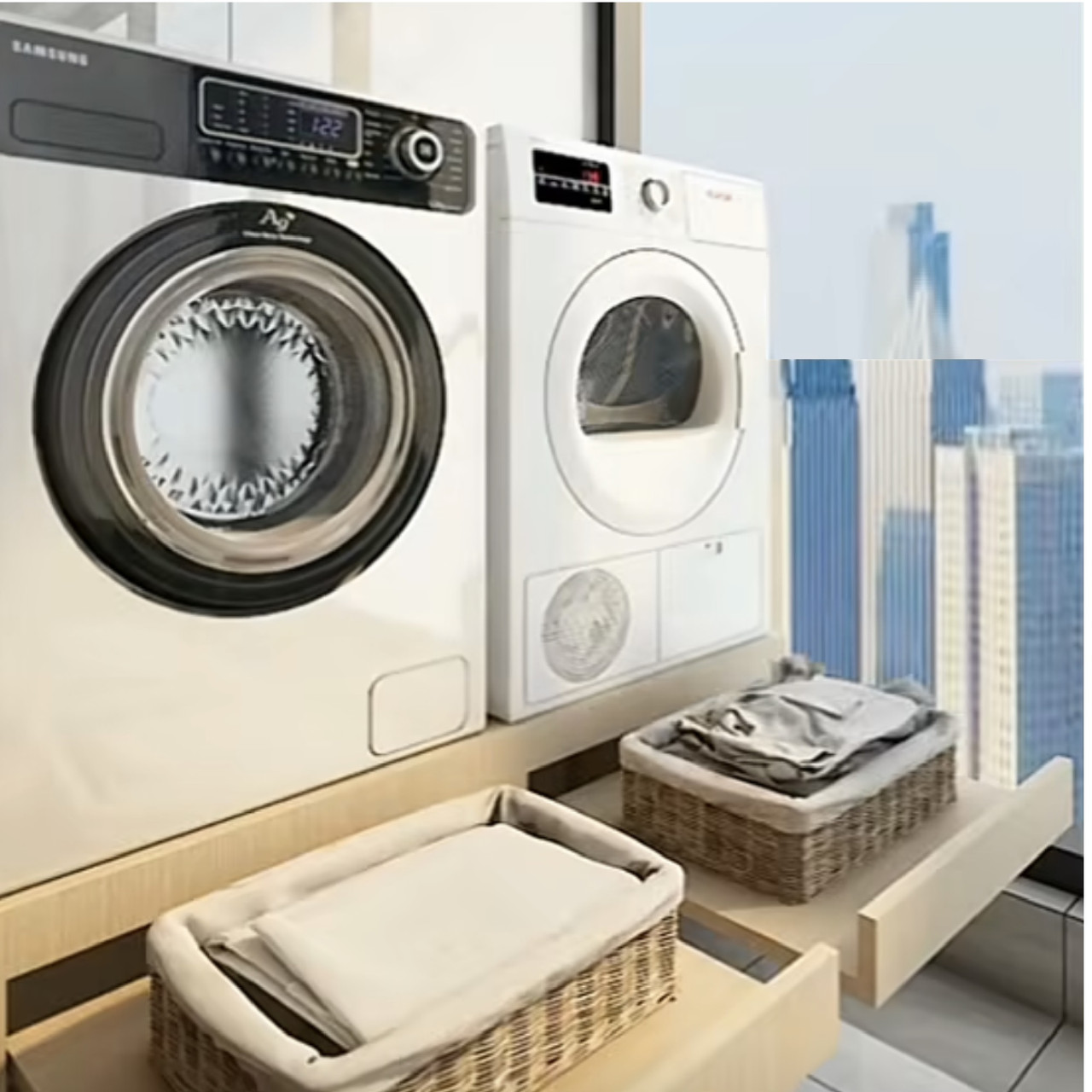 DOS Laundry Pedestal, Choose Colors OF Front Panels, Plywood Storage Cabinet Box for Washer Dryer 16" high, Choose sizes . Shelf and Doors