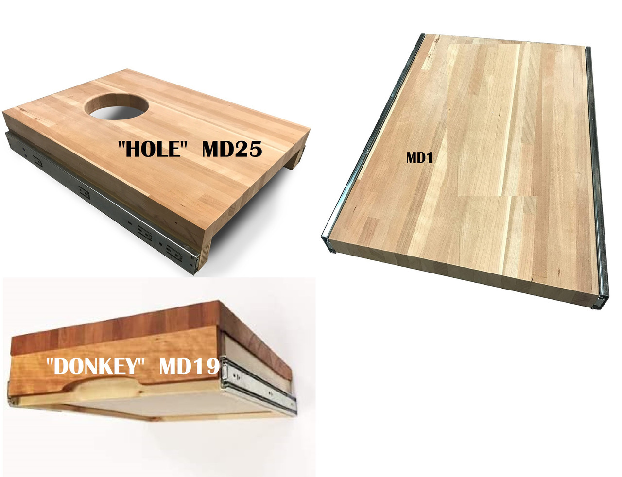 Pull Out Butcher Block 1.5" thick ,"Donkey" Cutting Table ButcherBlock , Pull Out, Choose Your Sizes and Model