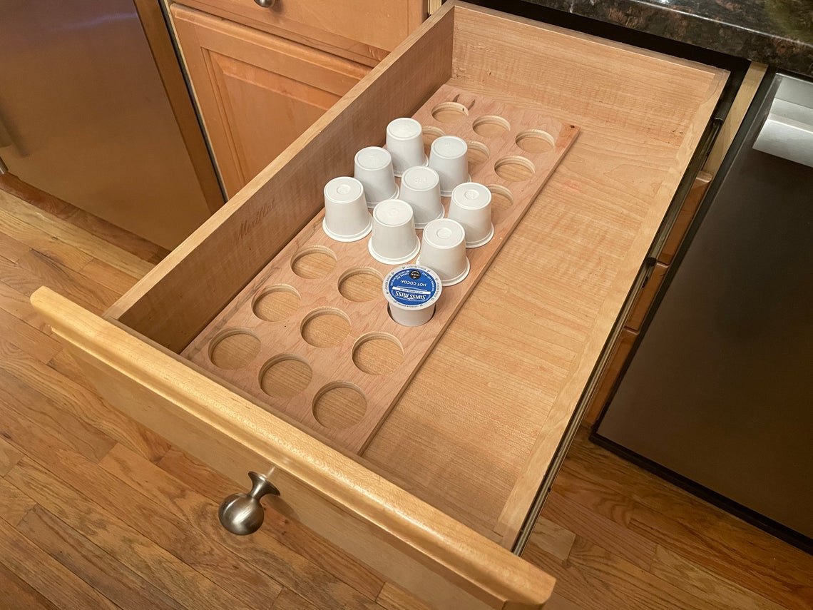 Wooden Storage for K-Cup Pods, UPSIDE model Coffee Pod Storage Organizer Insert for Drawer Or other diameter at request