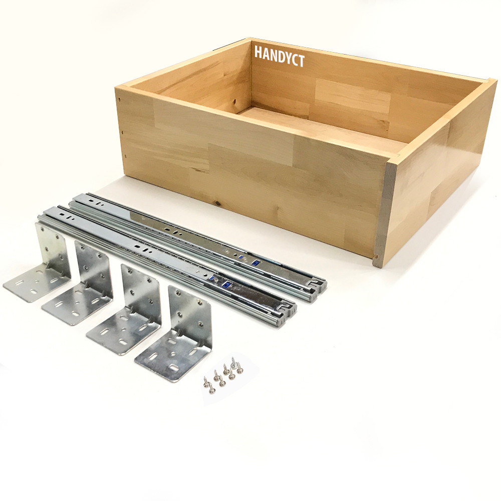 Drawer Box with Slides and Brackets For Top Bottom or side mounting- Slide Out Wood Cabinet Organizer - Assembled