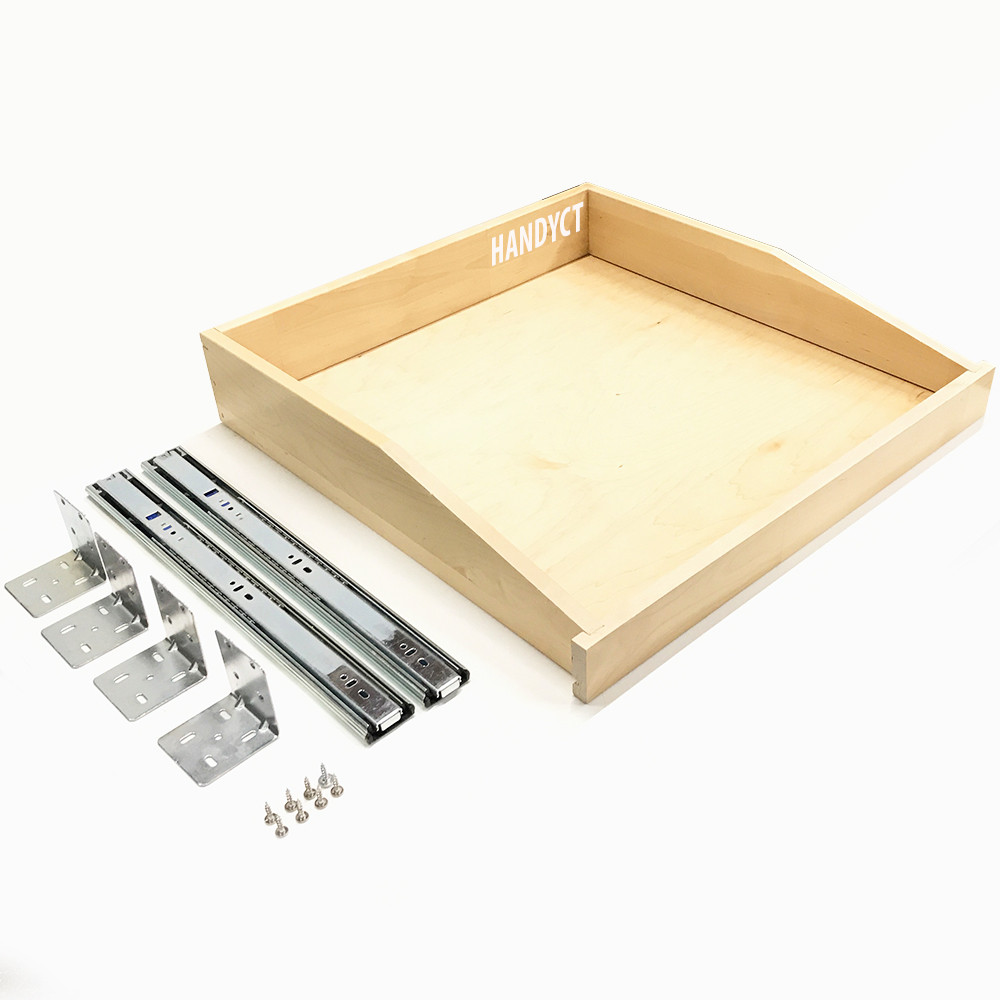 Wood Angle Drawer Box with Soft Close Slides and Brackets - Slide Out Wood Cabinet Organizer - Assembled,