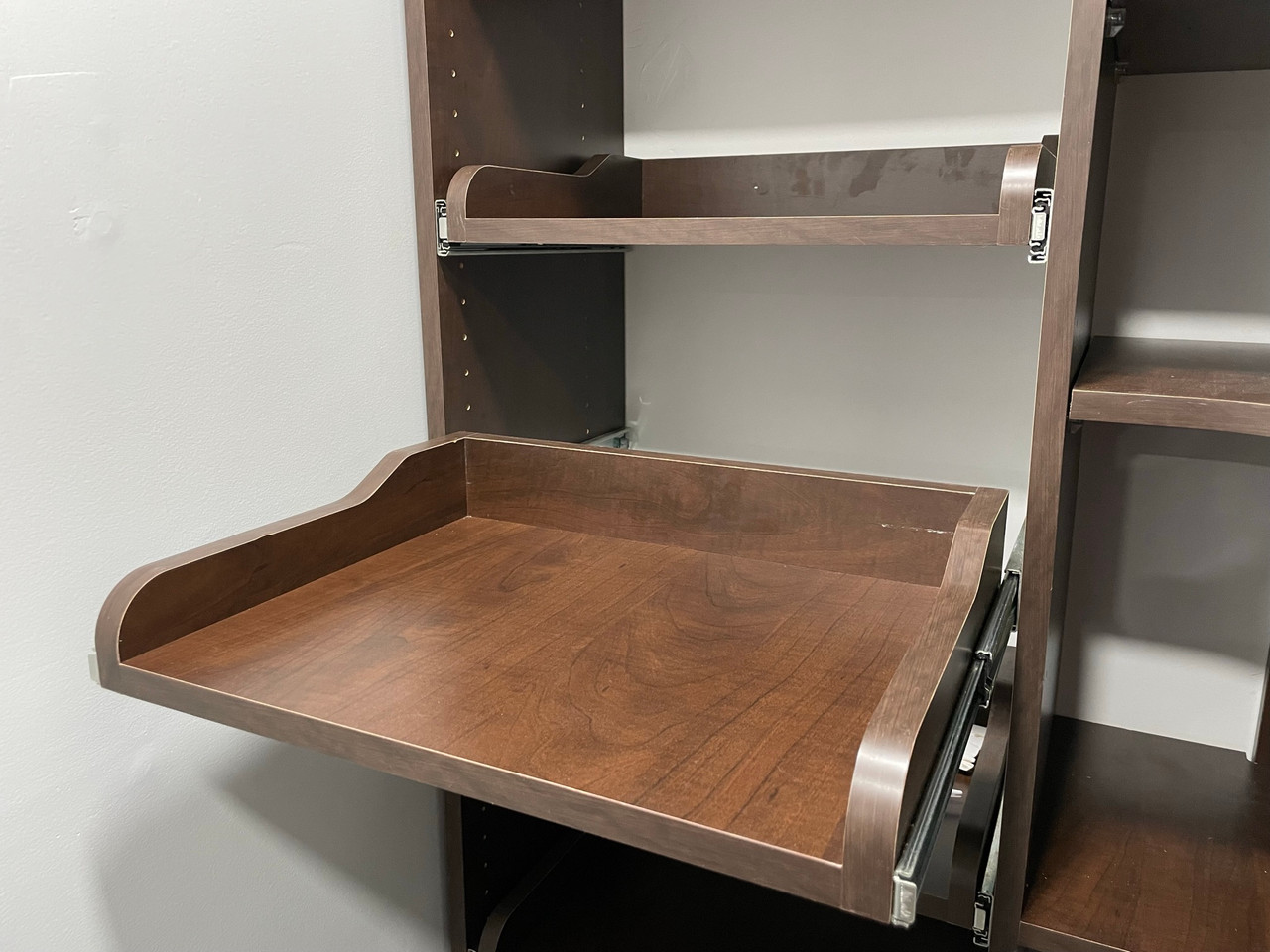 Pull Out Sliding Drawer-Shelf "Elegance" With Open Front Melamine Soft Close Slides- side mount or Bottom mount, custom made any size Active