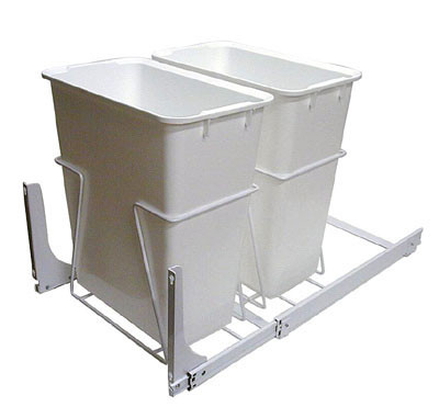 Door mount slide-out waste bin - Double, White 35Qt 14-5/16"W X 18-3/4"H X 22-9/16"D