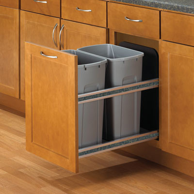 Soft Close, Door Mount Waste Bins, 27 Qt (2) Platinum 11-13/16" W X 19-1/2" H X 22-7/16" D Ch