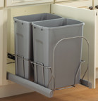 Bottom Mount Trash Pull-Outs with Soft-Close, 11-3/4"W x 23-1/8"D x 18-3/4"H, (2)Platinum 20 qt, No Lid