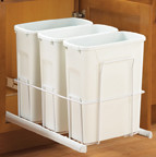 Bottom Mount Trash Pull-Outs with Soft-Close, 14-3/4"W x 23-1/8"D x 17-9/16"H, (3)White 20 qt, No Lid
