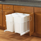 Bottom Mount Trash Pull-Outs with Soft Close, 23-3/4"W x 23-1/8"D x 19"H, (4)White 27 qt, No Lid