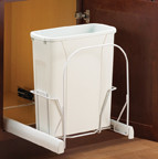 Bottom Mount Trash Pull-Outs with Soft-Close, 8-3/4"W x 20-1/8"D x 17-5/16"H, (1) White 20 qt, No Lid