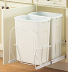 Bottom Mount Trash Pull-Outs with Standard Close, (2)White 27 qt, No Lid, White/80 lb.