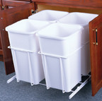Bottom Mount Trash Pull-Outs with Standard Close,White/80 lb, 23-5/16