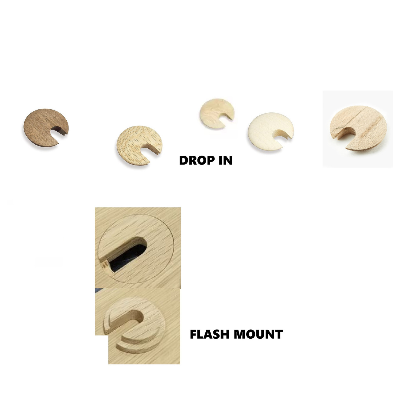 Wooden or Mdf  Round Plastic Wire Cord Management Grommet  "BABY" Choose Size and Color