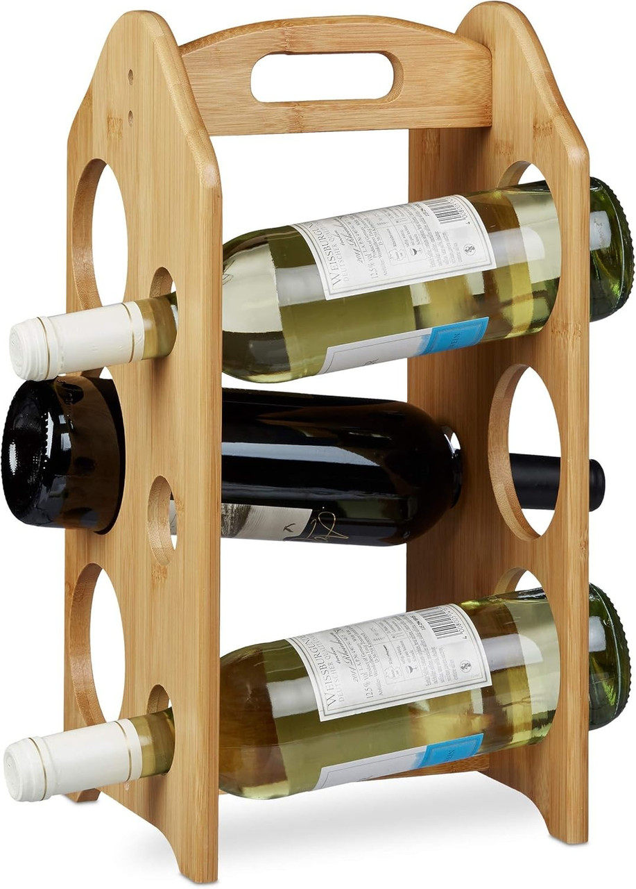 Wine Rack Holder for Standard-Size Bottles with Handle Free-Standing, Choose Wood and Bottles quantity, 20 x 20 cm