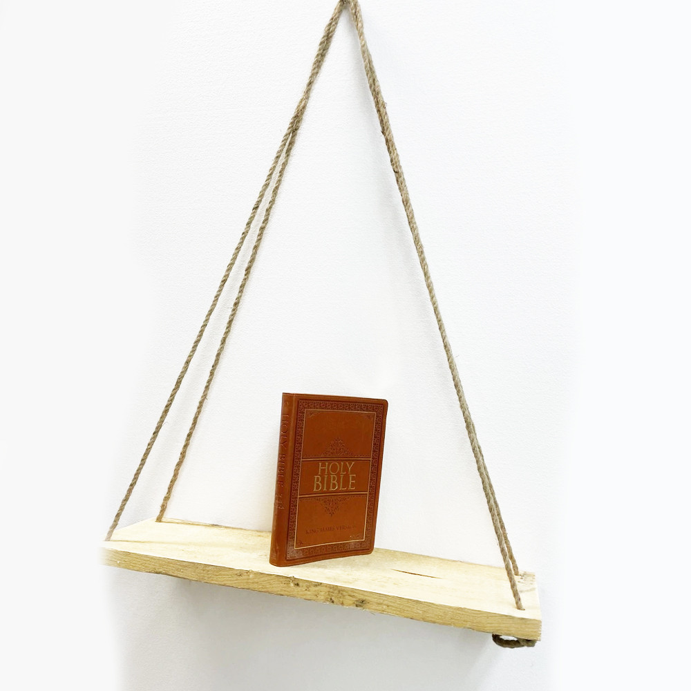 Rustic Rough Cut Solid Wood Hanging Shelf With Rope Decorative Stand Centerpiece Shelf Gift , Choose Size and Shape: Round rectangular etc...