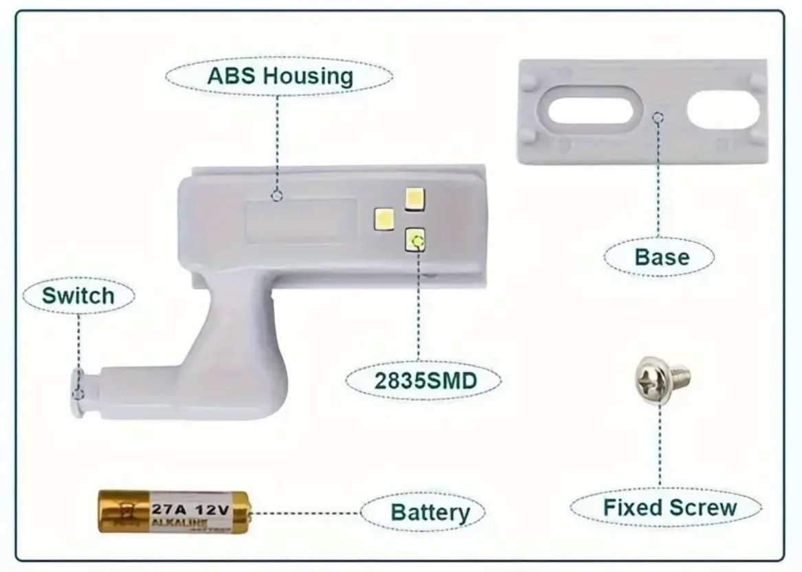 Hinge adapter switch Energy-Saving LED Hinge Light for Cabinets & Closets - Motion Sensor, Easy Installation