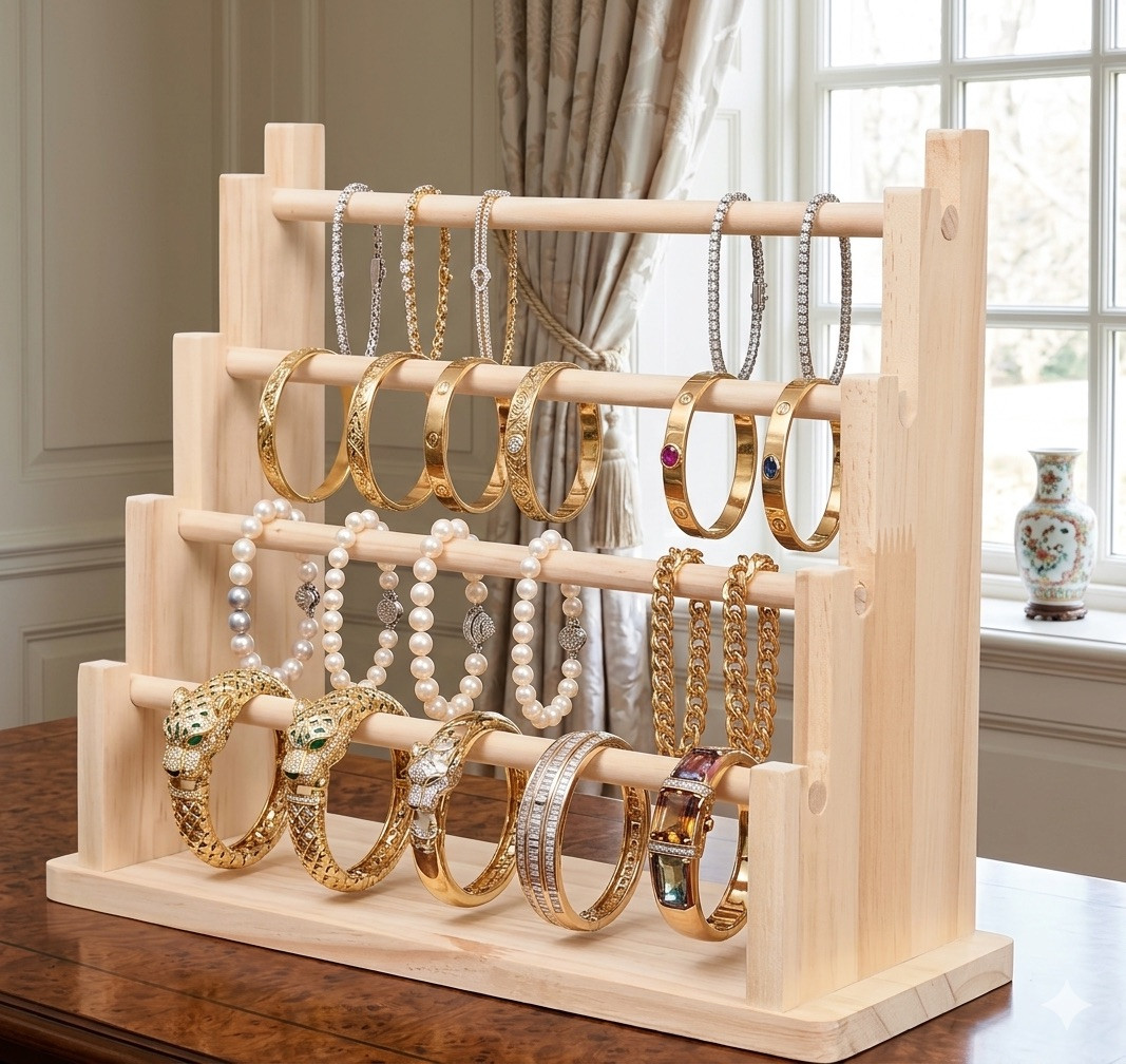 "Julie" Multi-layer Wooden Storage Rack for Bracelets, Necklaces, Bracelets, Earrings, Storage Rack