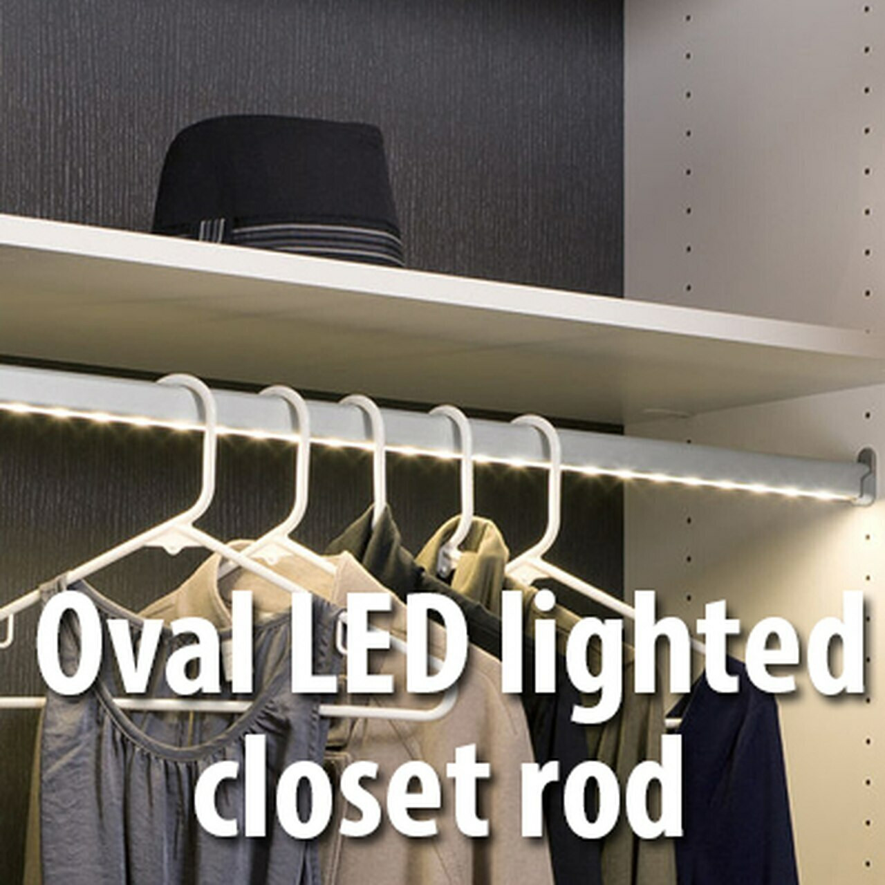 LED LIghted OVAL CLOSET ROD KIT 30mm x 15mm Rod , Choose your color and Length , LED Light on aluminum Color . Will trim shorter free ee